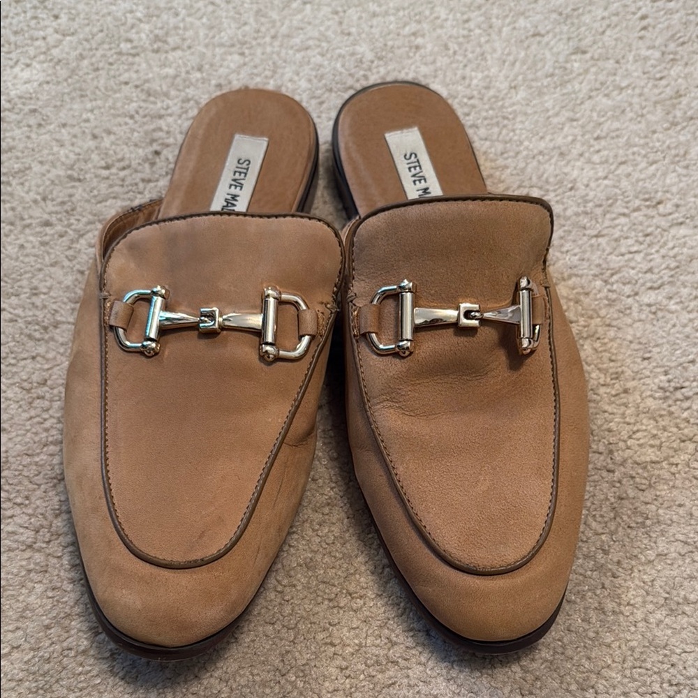 Steve Madden Tan Loafers with Silver Buckle